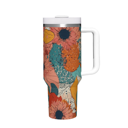Awesome Floral Large Capacity Tumbler with Handle(1100ml/40oz) | Stainless Steel 304