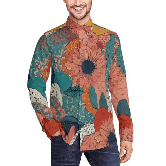 Awesome Floral Men's Classic Long-Sleeved Shirt | Polyester