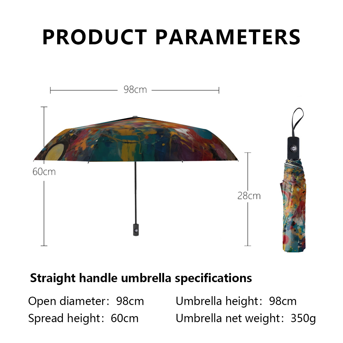 Crazy Design Automatic Tri-Fold Black Rubber Umbrella (Outside Printing)｜Polyester