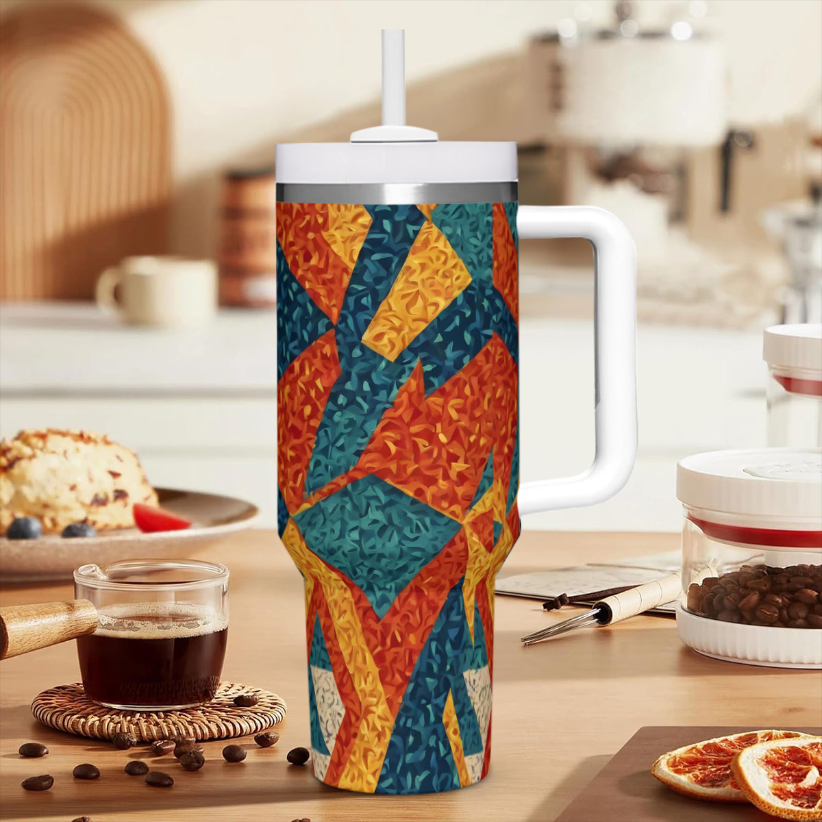 Abstract Pattern Large Capacity Tumbler with Handle(1100ml/40oz) | Stainless Steel 304