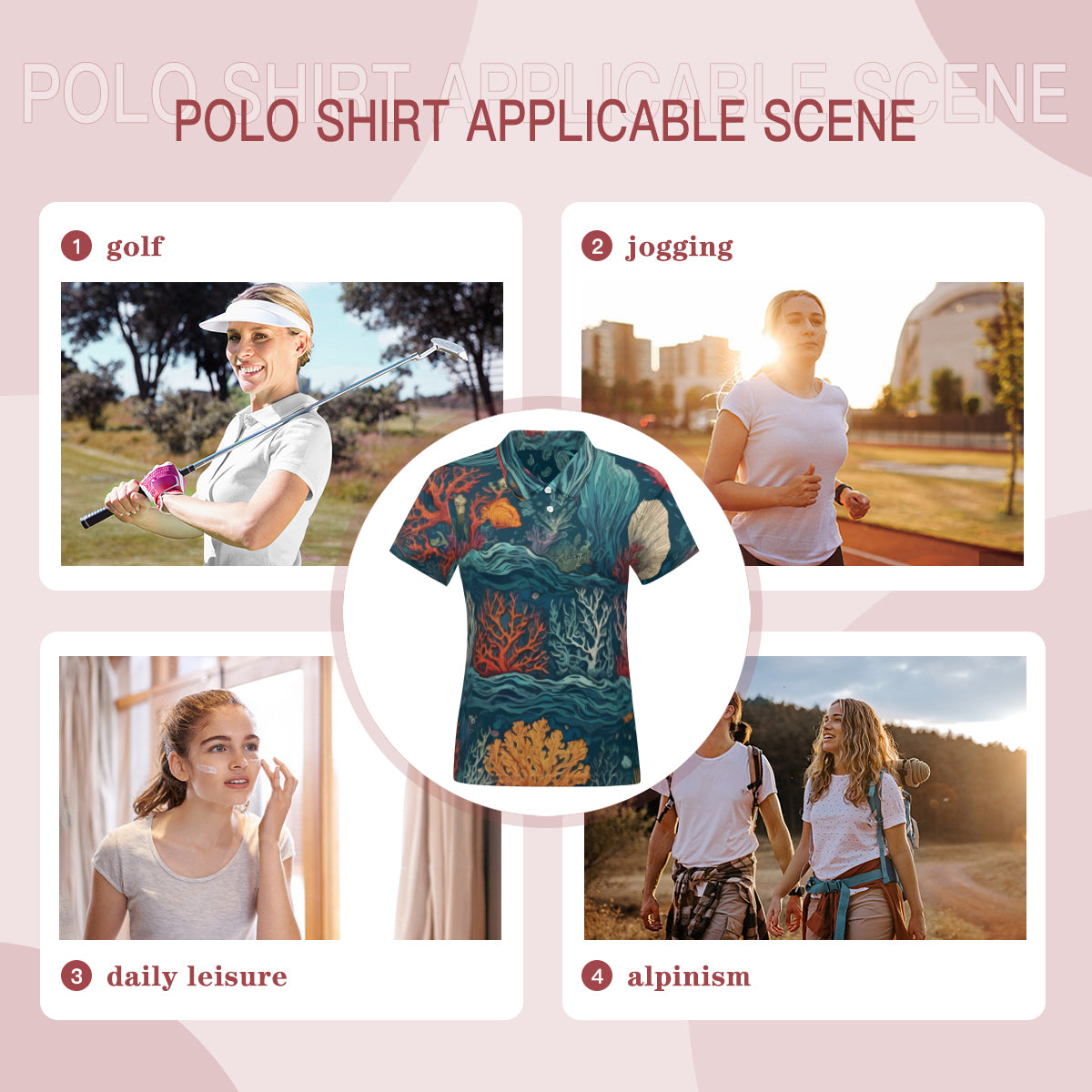 Under Sea Beauty All-Over Print Women's Short-Sleeved Polo Shirt｜Polyester