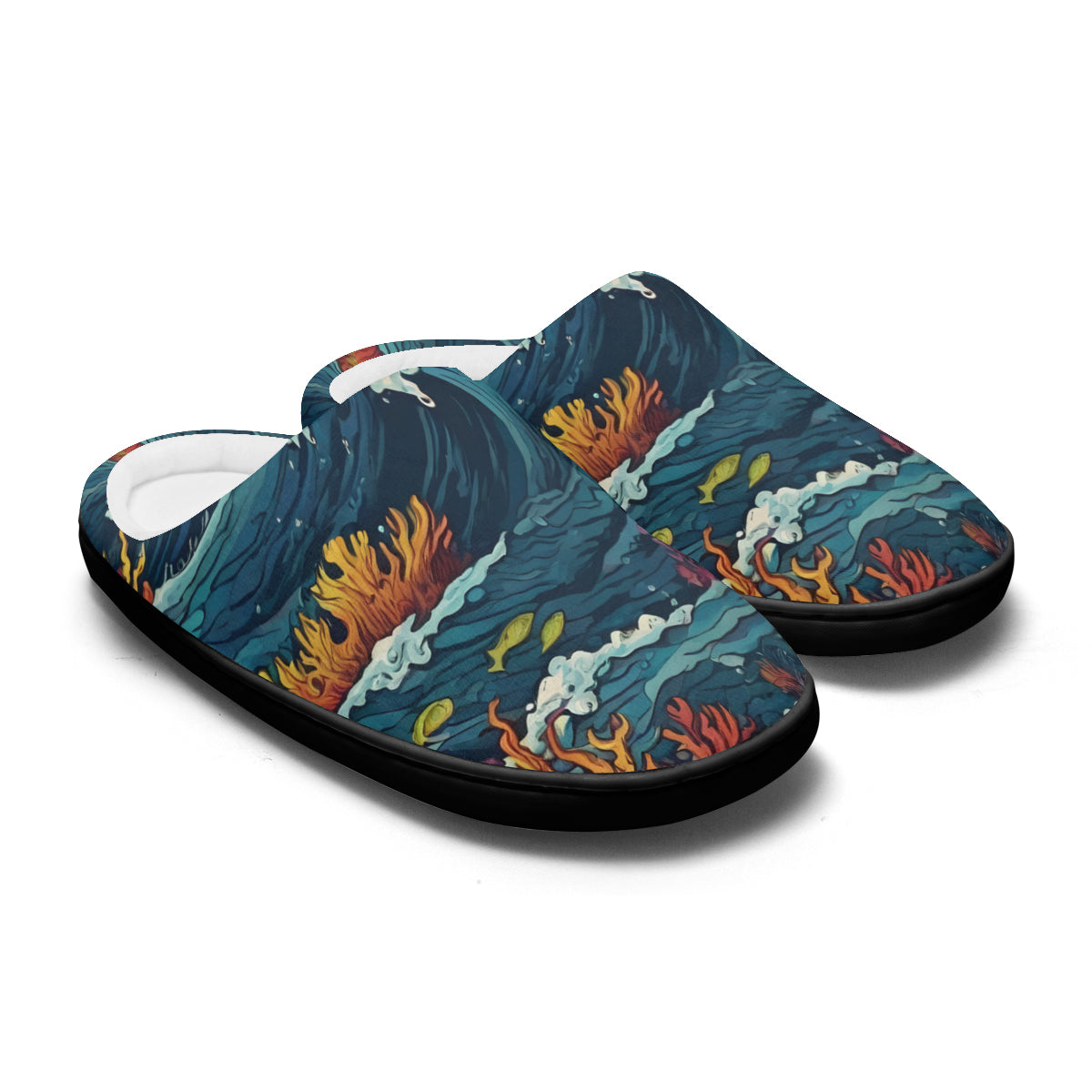 Ocean Waves Personalized Warm Cotton Slippers | Flannel