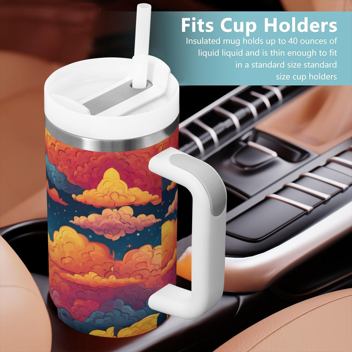 Sky Beauty Abstract Large Capacity Tumbler with Handle(1100ml/40oz) | Stainless Steel 304