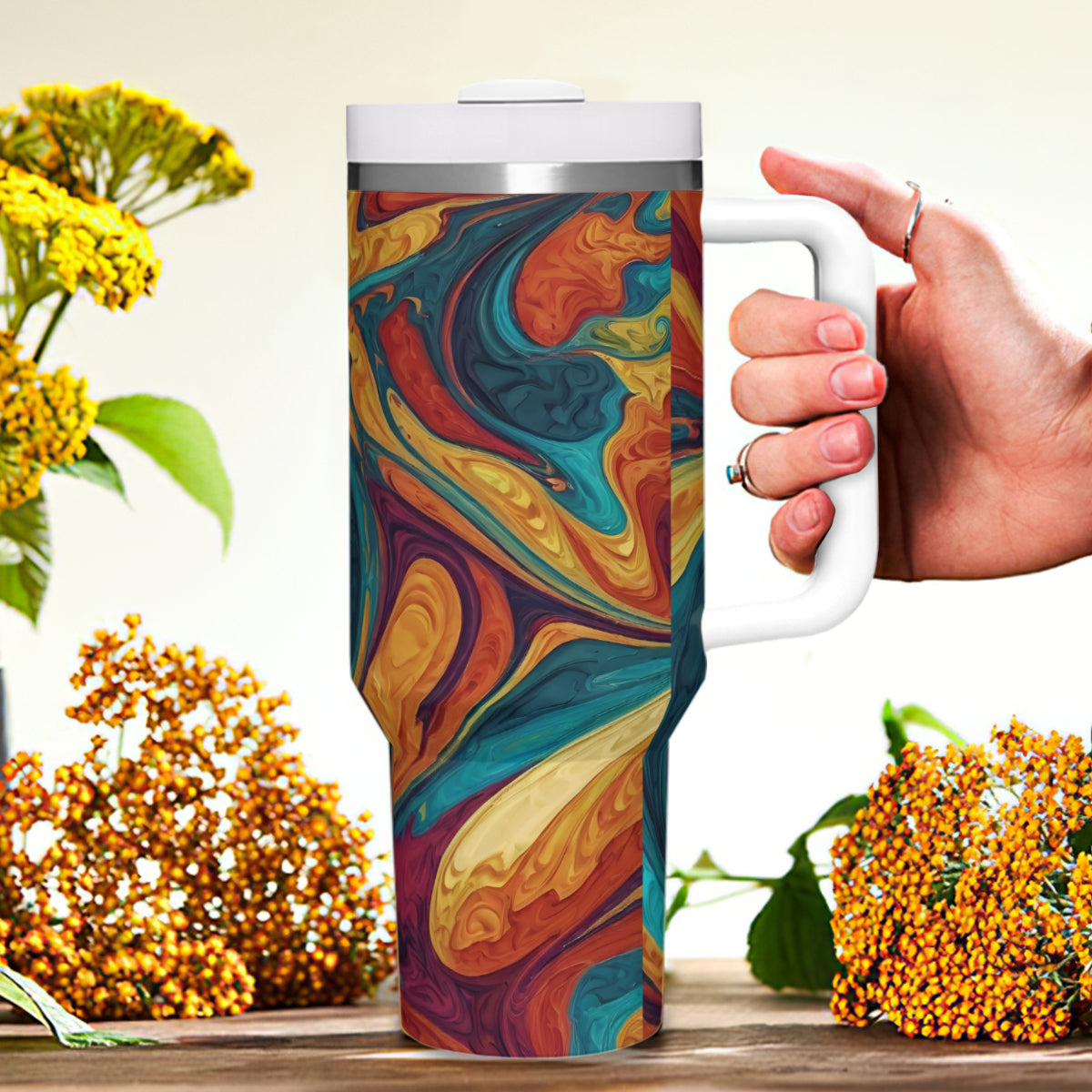 Colorful Design Large Capacity Tumbler with Handle(1100ml/40oz) | Stainless Steel 304