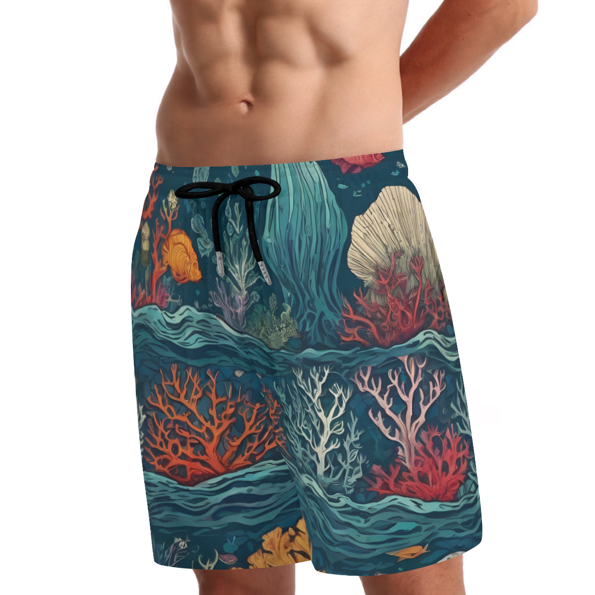 Under Sea BeautyAll-Over Print Men's Casual Shorts Double-Layer Sports Beach Shorts (Multi-Faceted Design) | Polyester