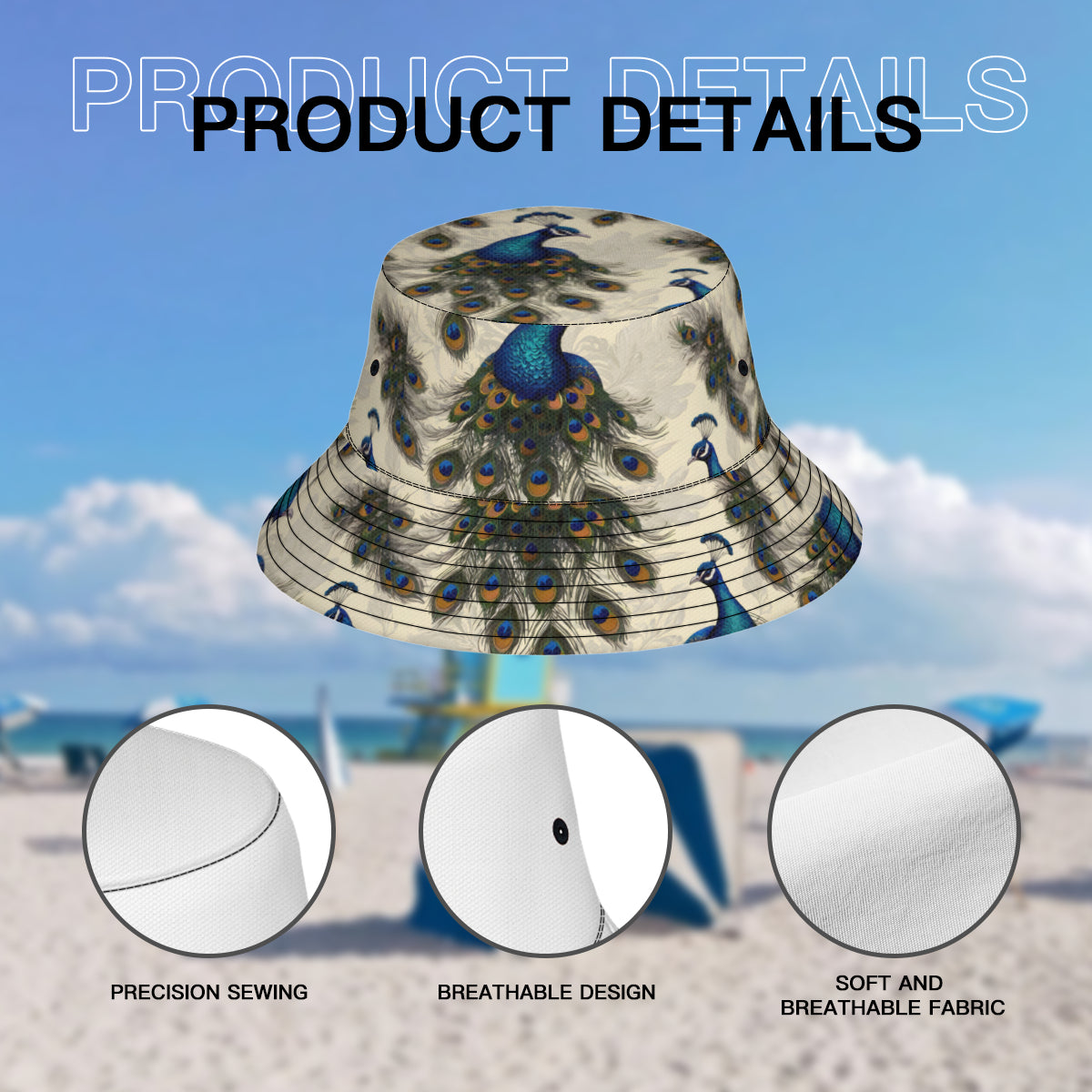 Peacock Design Fisherman Hat | Polyester