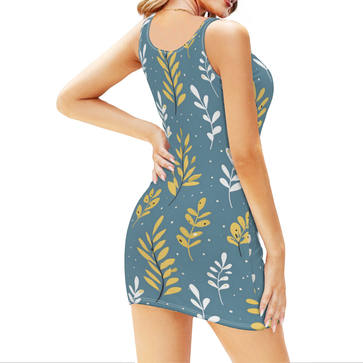 Floral Blue Sleeveless Slim-Fit Euro-Size Tank Slip Dress