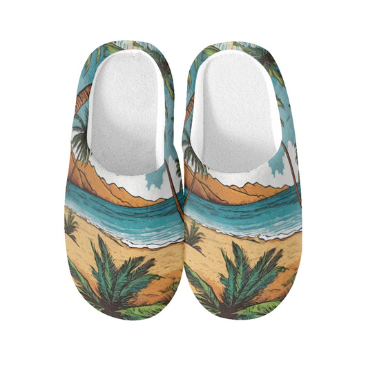 Beach Front Personalized Warm Cotton Slippers | Flannel