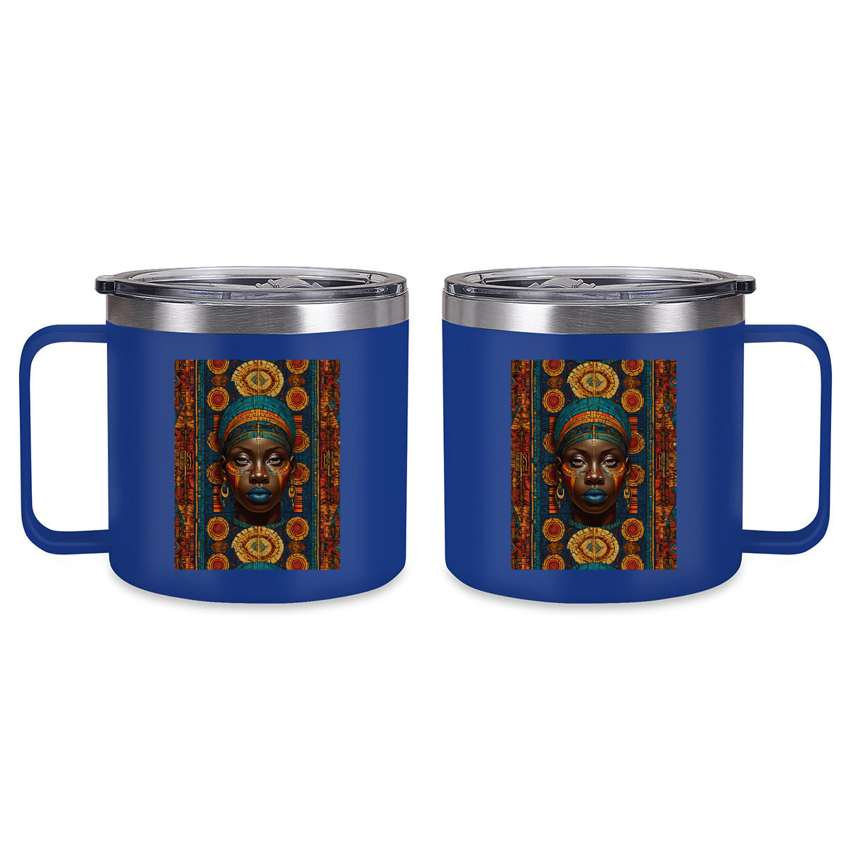 Melanin Image Reversible Patterned Insulated Tumbler Coffee Mug with Handle (410ml/14oz) | Stainless Steel 304