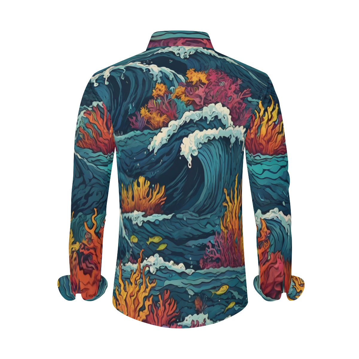 Ocean Waves Men's Classic Long-Sleeved Shirt | Polyester