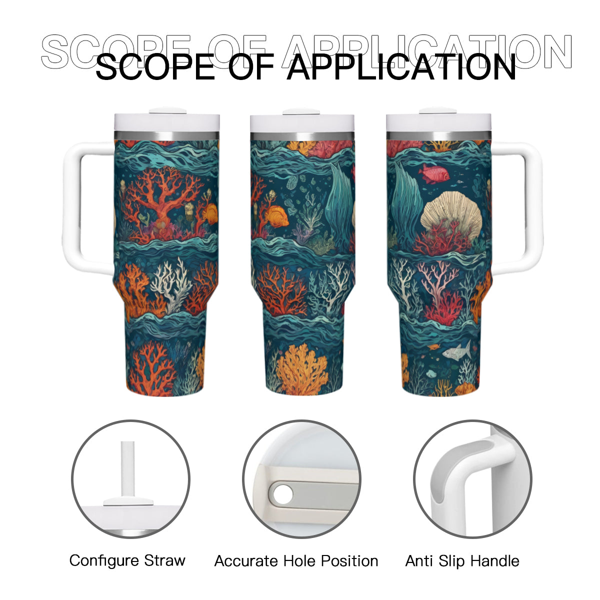 Under Sea Beauty Large Capacity Tumbler with Handle(1100ml/40oz) | Stainless Steel 304