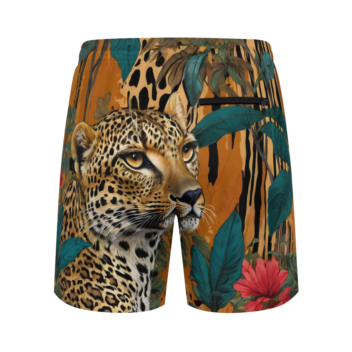 Warrior Leopard Men's Casual Shorts Double-Layer Sports Beach Shorts (Multi-Faceted Design) | Polyester