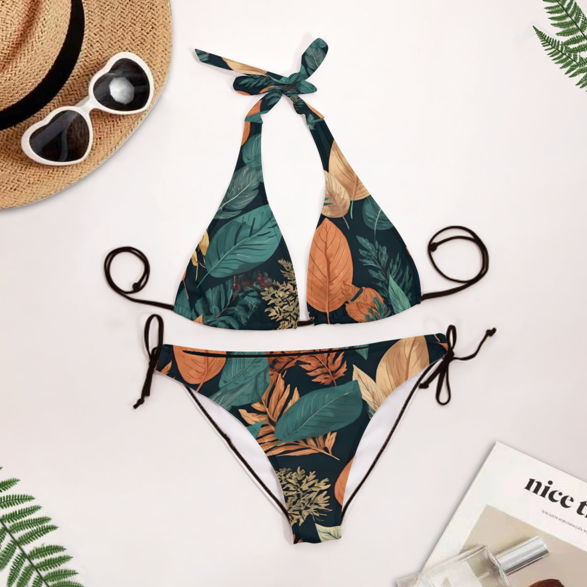 Colorful Leaves Bikini Swimsuit (Multi-Faceted Design)｜Polyester+Spandex