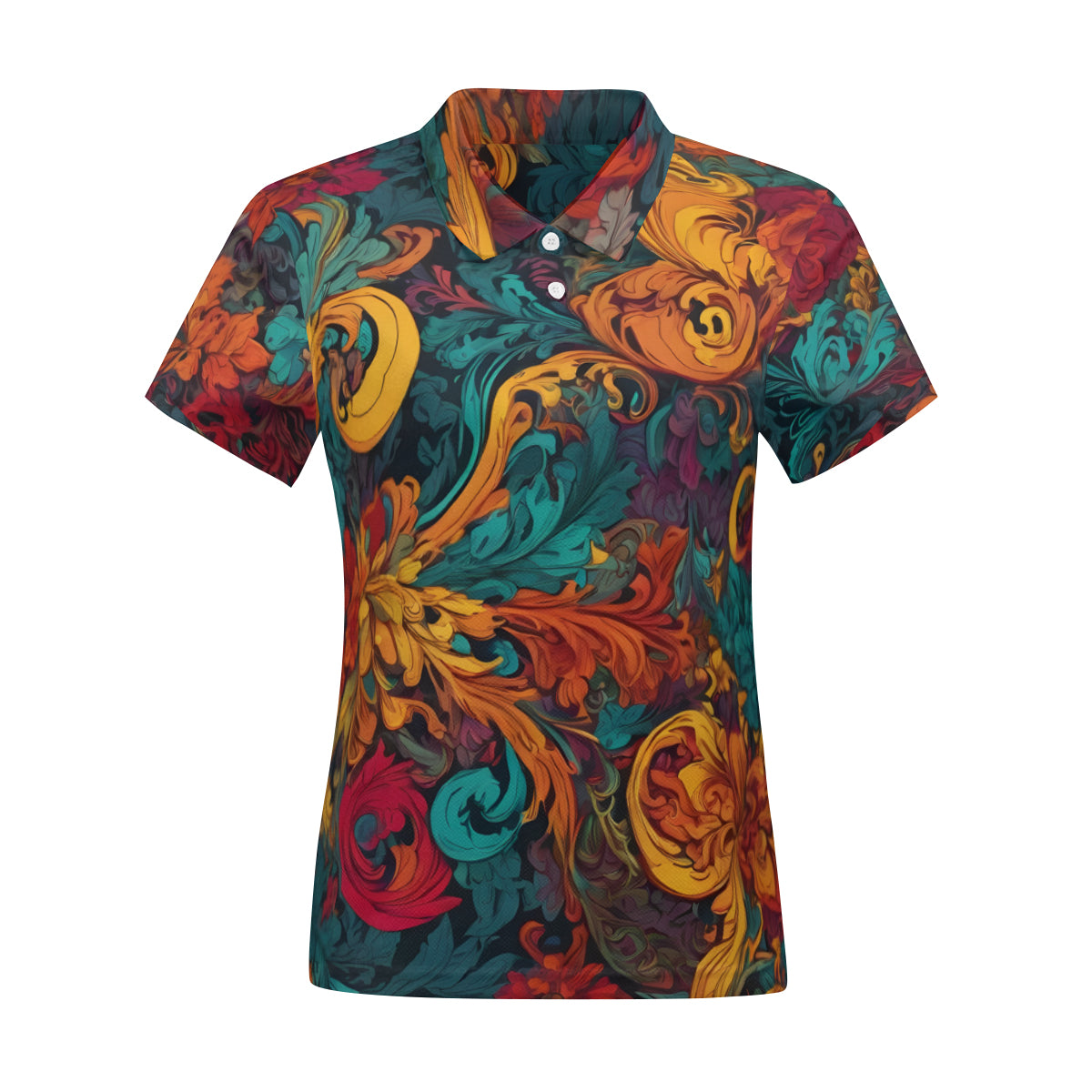 Awesome Flower Design All-Over Print Women's Short-Sleeved Polo Shirt｜Polyester