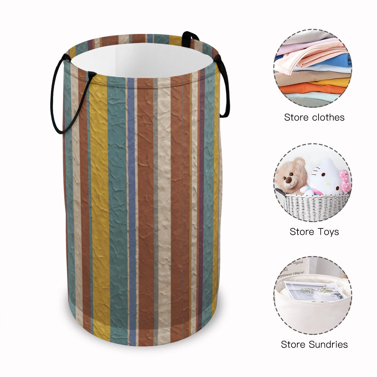 Strip Design Large Capacity Foldable Laundry Basket | Polyester