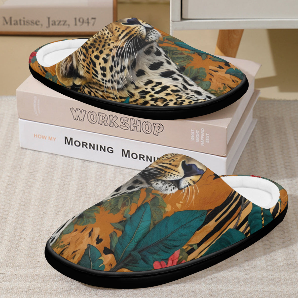 Warrior Leopard Personalized Warm Cotton Slippers | Flannel