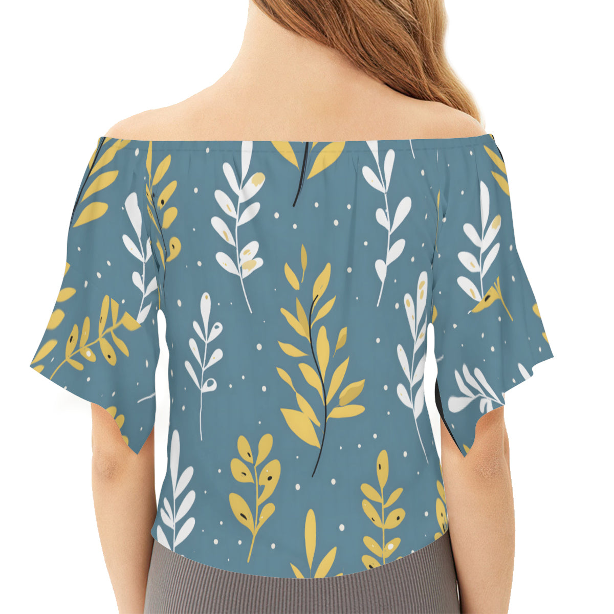 Floral Blue Women's One-shoulder Tie Short Sleeves T-shirt | Polyester