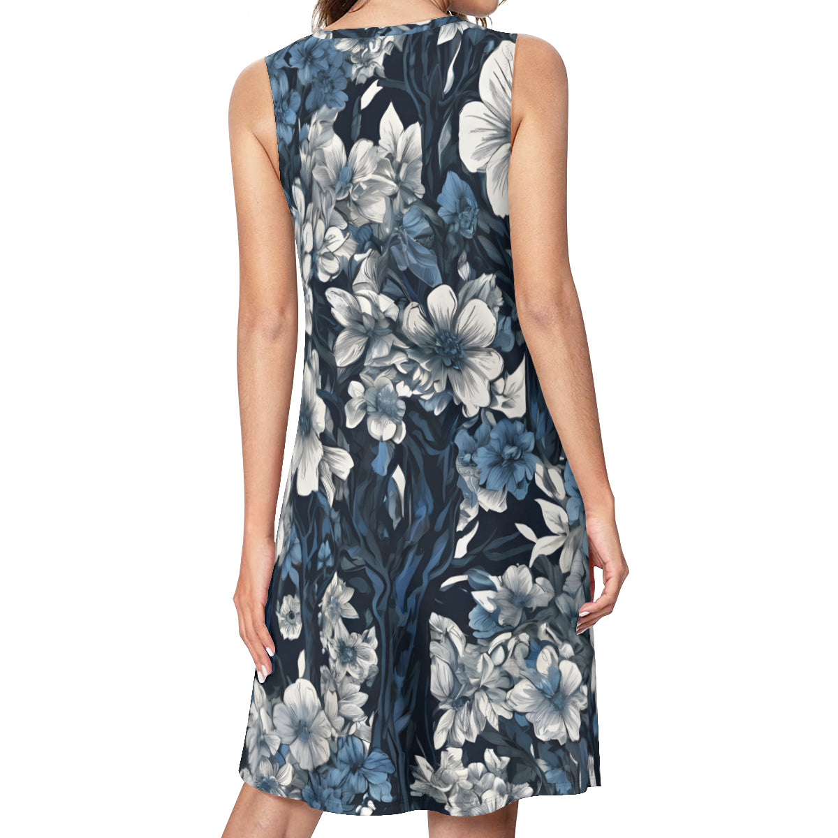 Floral Blue All-Over Print Women's Casual Dress | Polyester