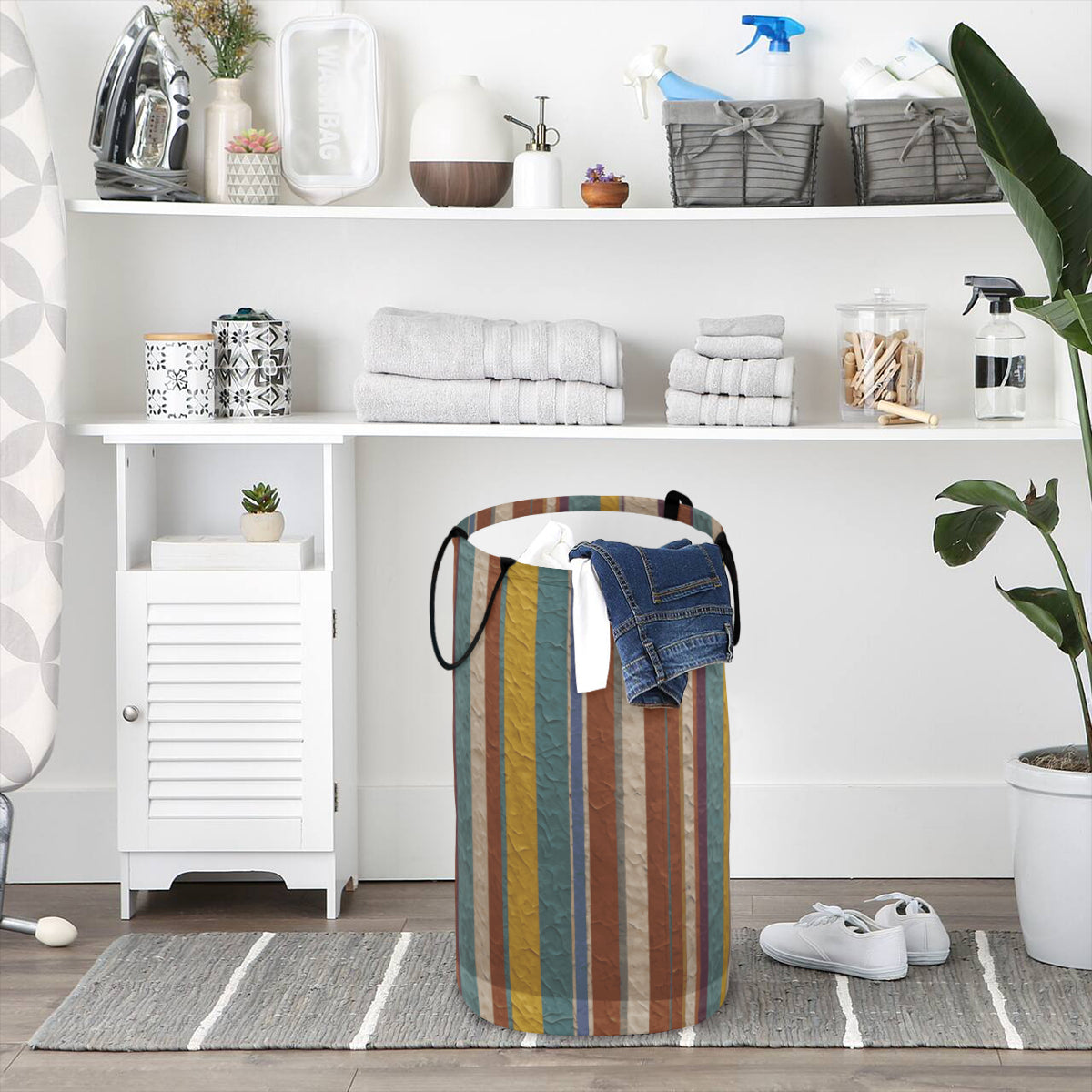 Strip Design Large Capacity Foldable Laundry Basket | Polyester