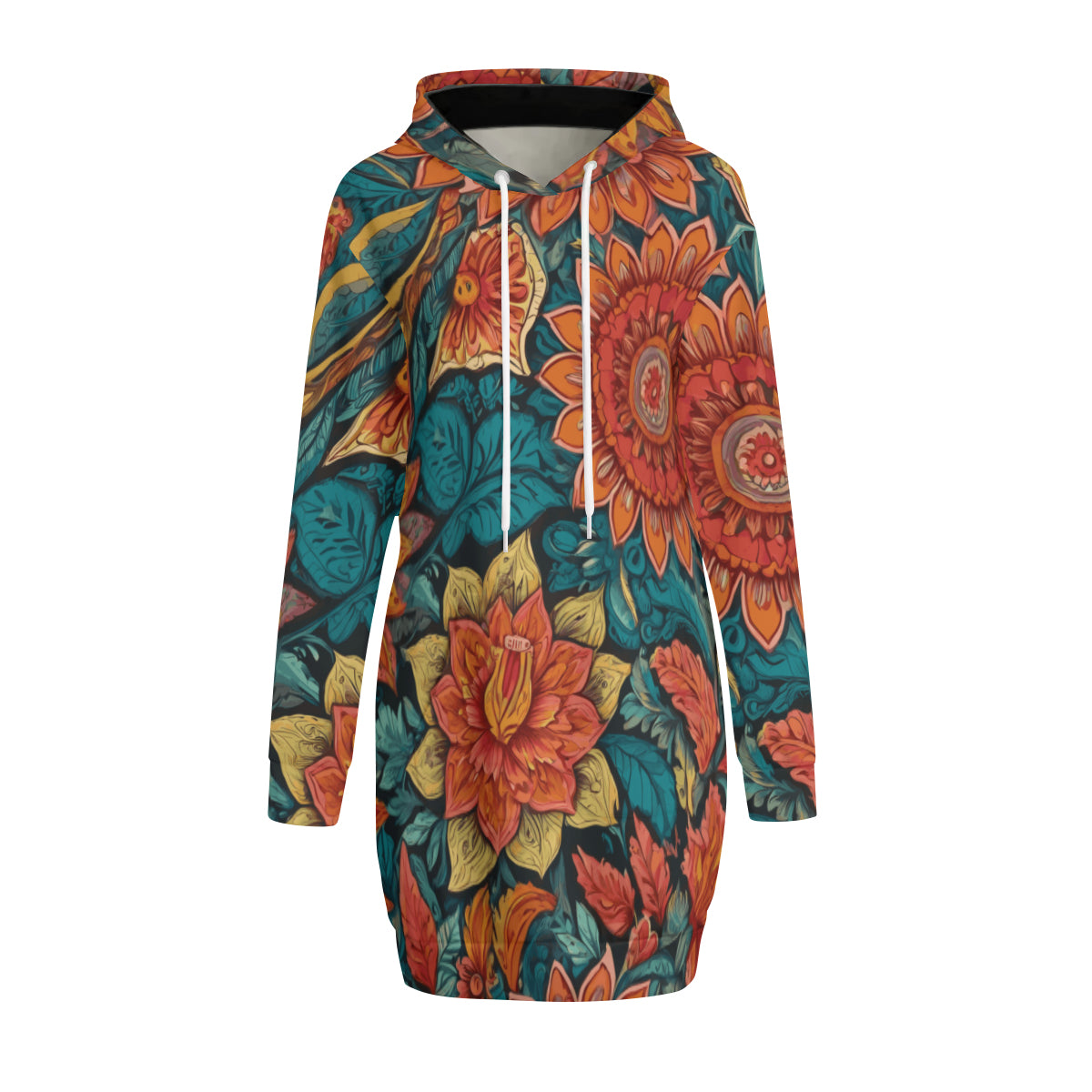 Floral Red Women Long Sleeve Casual Hoodie Sweatshirt Dress