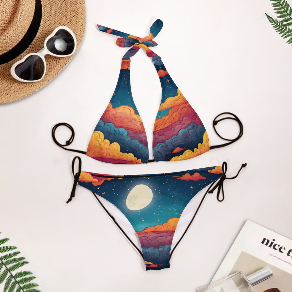 Sky Color Abstract Bikini Swimsuit (Multi-Faceted Design)｜Polyester+Spandex