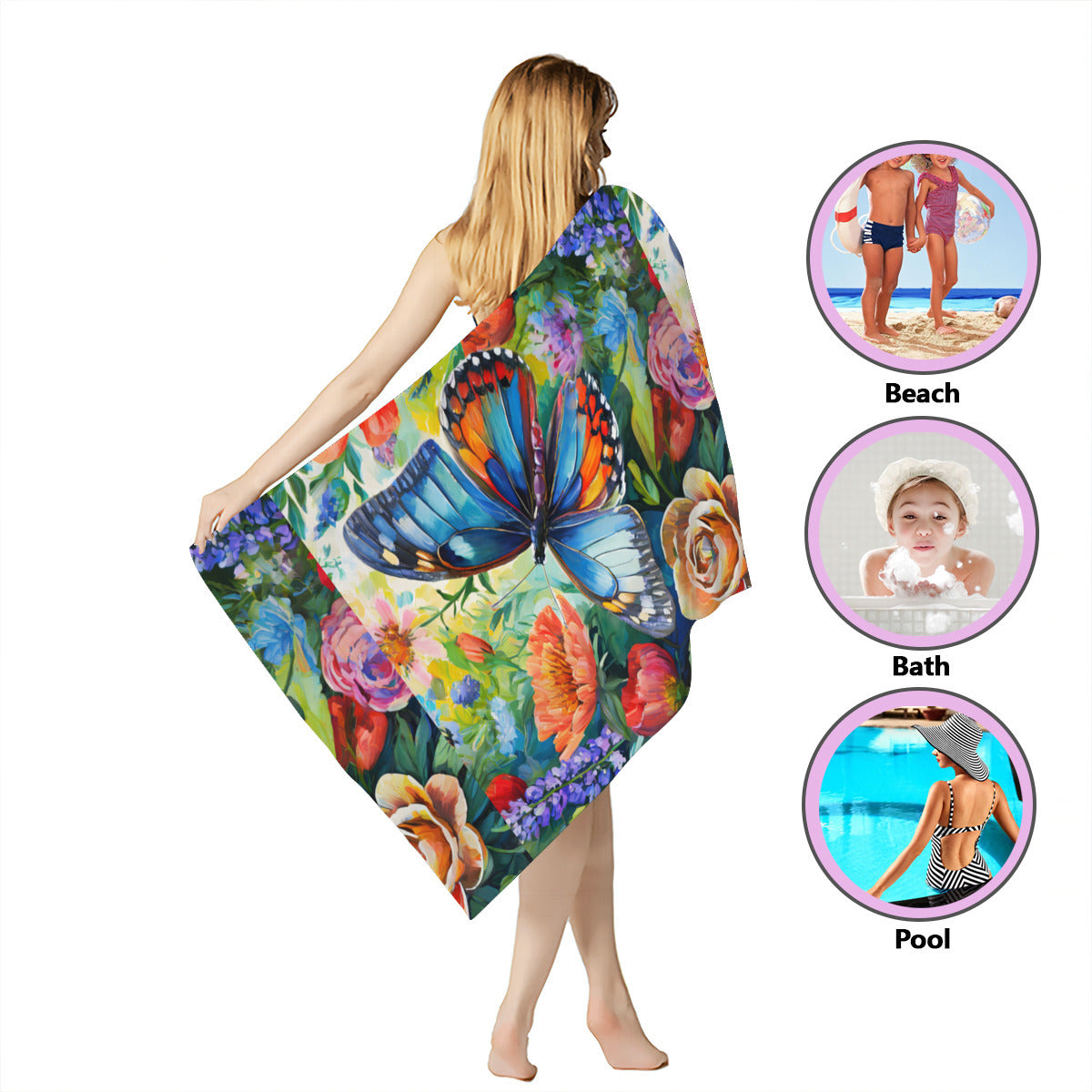 Tropical Butterfly Beach towel 33×52inch｜Microfiber