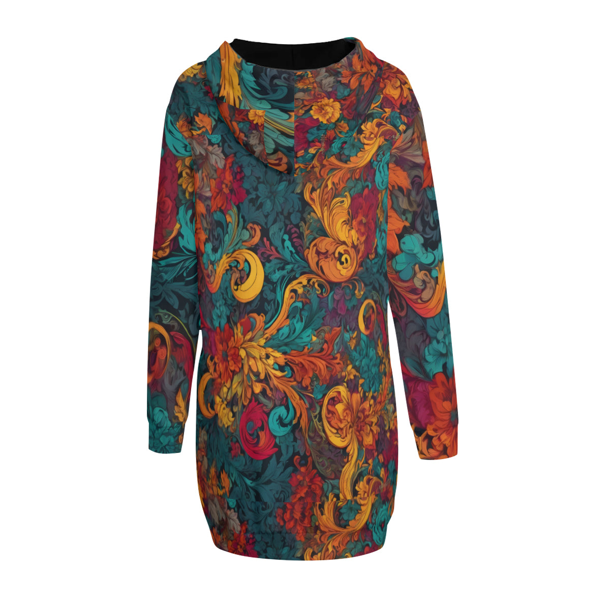 Awesome Flower Design Women Long Sleeve Casual Hoodie Sweatshirt Dress