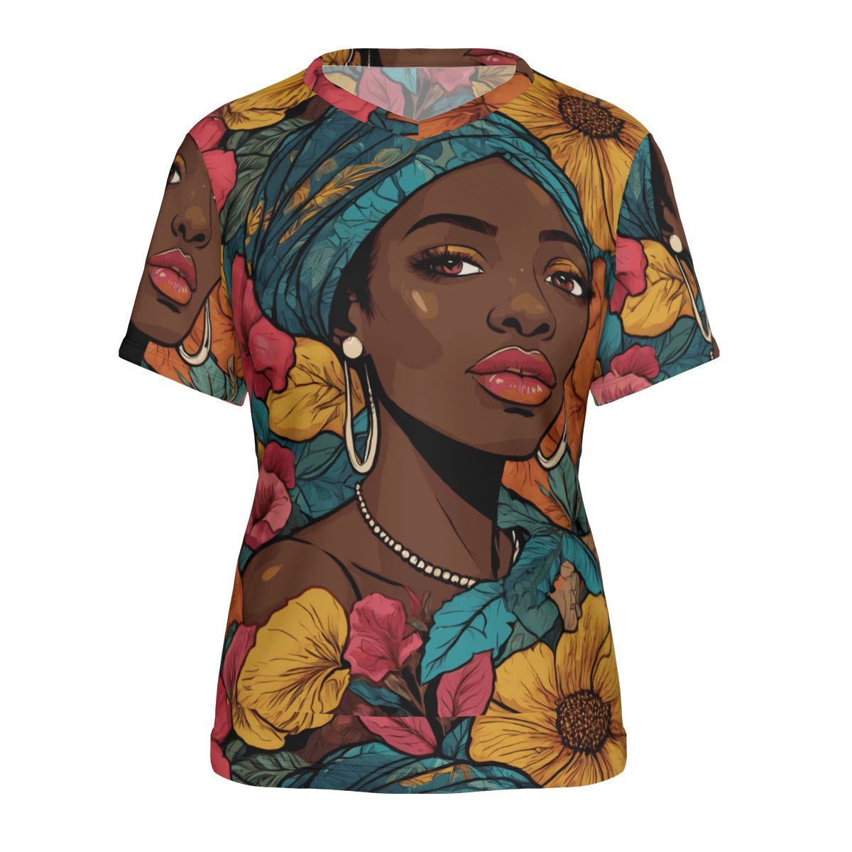 Melanin Queen Women's V-Neck Short Sleeve T-Shirt | Polyester