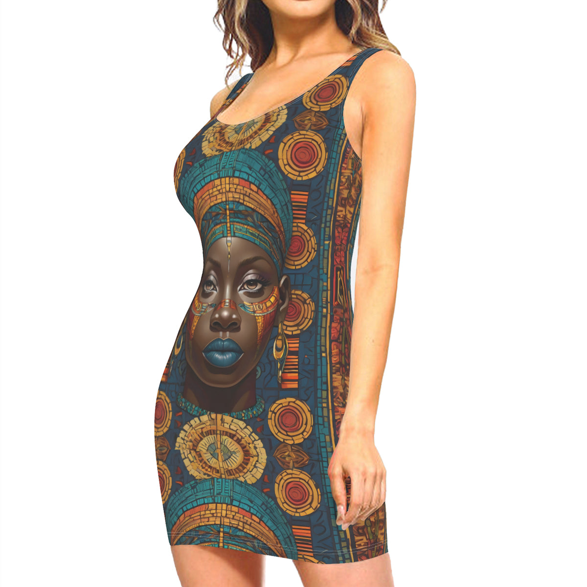 African Image Sleeveless Slim-Fit Euro-Size Tank Slip Dress | Polyester