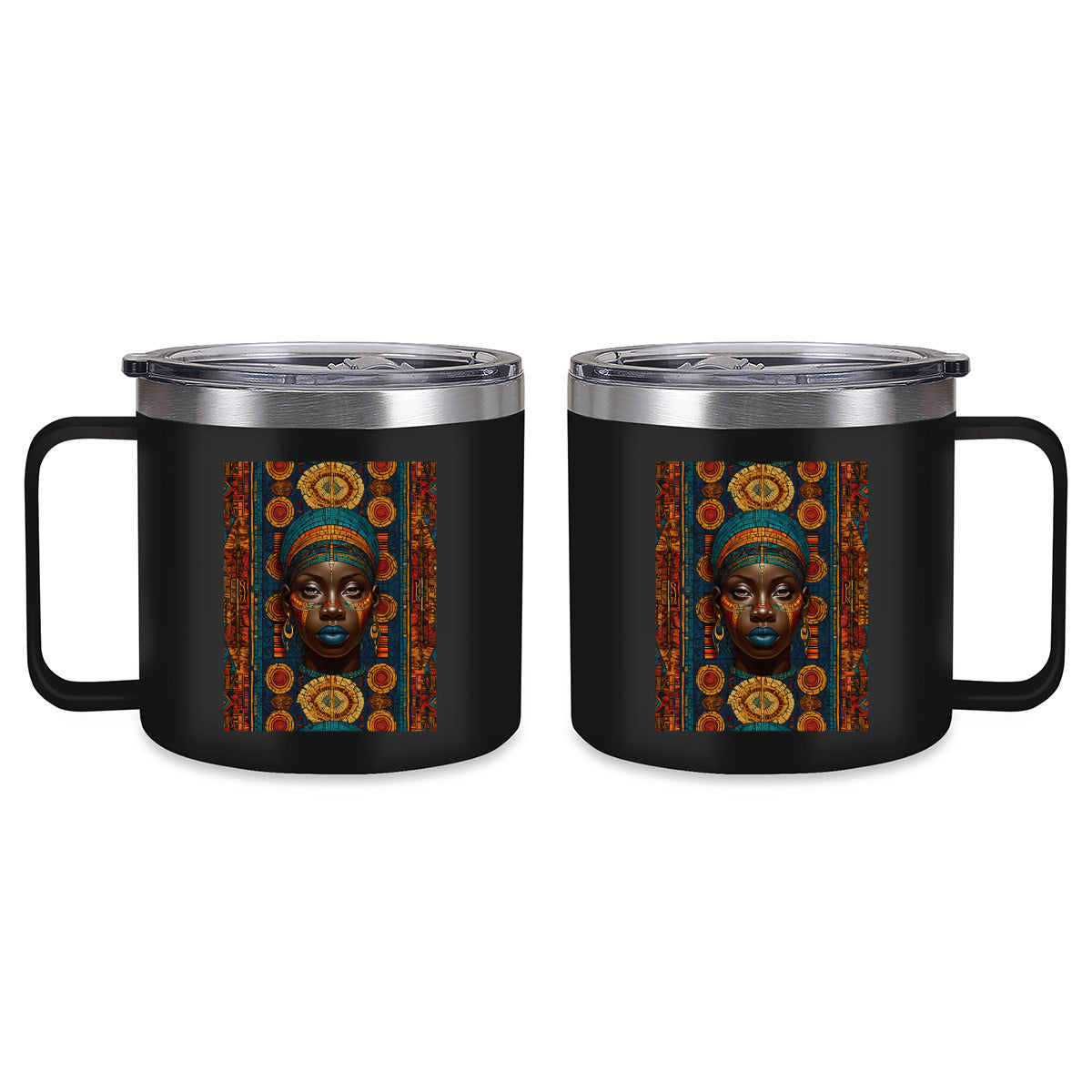Melanin Image Reversible Patterned Insulated Tumbler Coffee Mug with Handle (410ml/14oz) | Stainless Steel 304
