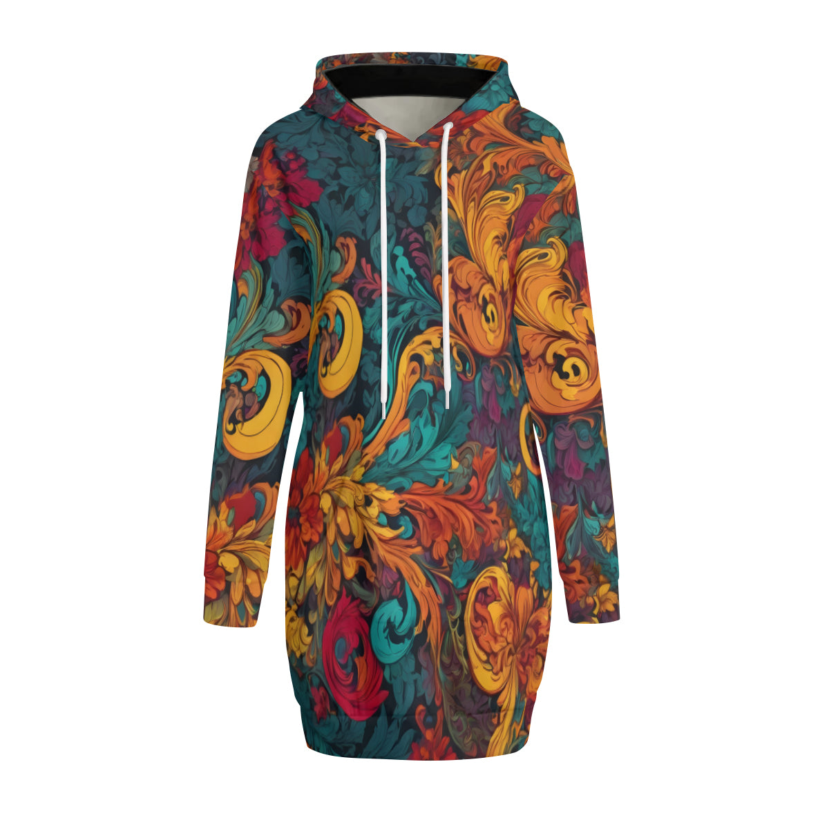 Awesome Flower Design Women Long Sleeve Casual Hoodie Sweatshirt Dress