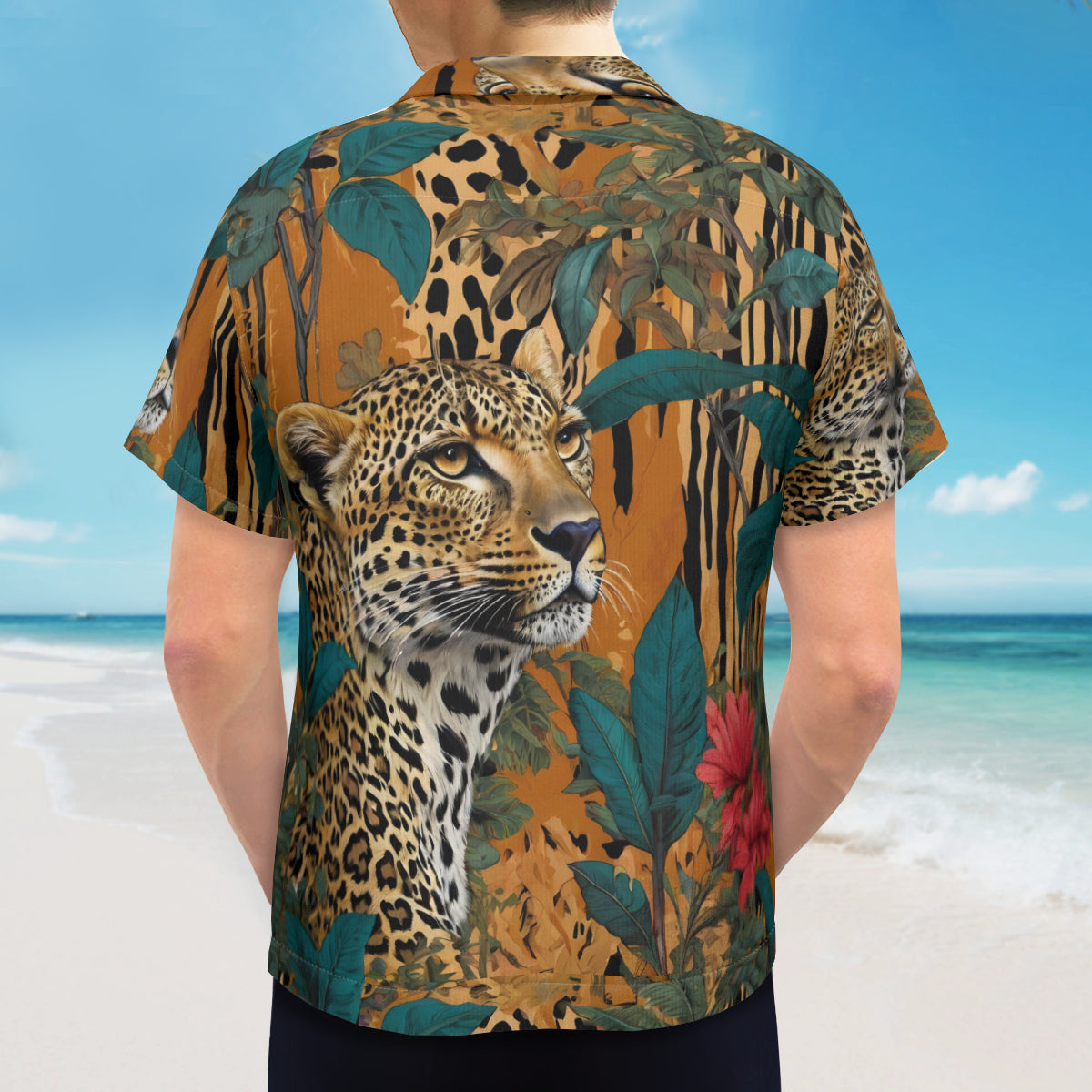 Warrior Leopard All-Over Print Hawaiian Shirt（No chest pocket) | Polyester