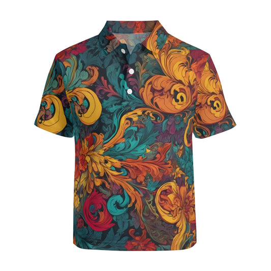 Awesome Flower Design Men's Premium European Size POLO Shirt | 95% Polyester+5% Spandex