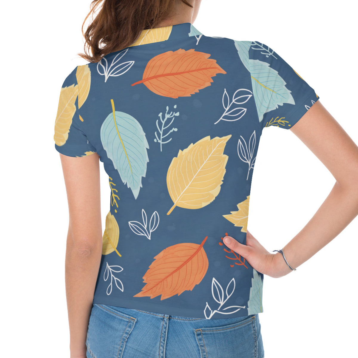 Beautiful Floral Women's Short-Sleeved Polo Shirt