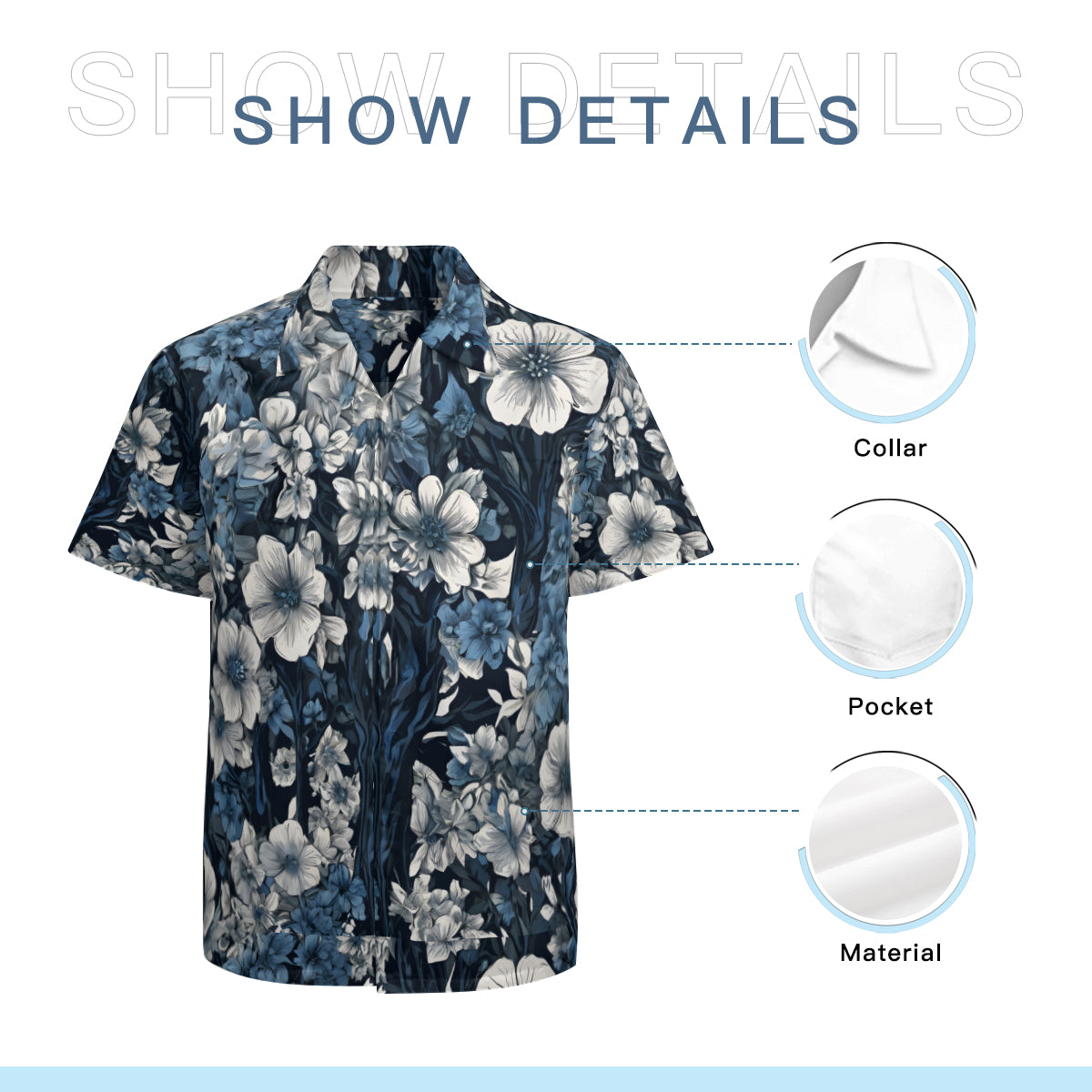 Floral Blue Men's Hawaiian Shirt | Polyester