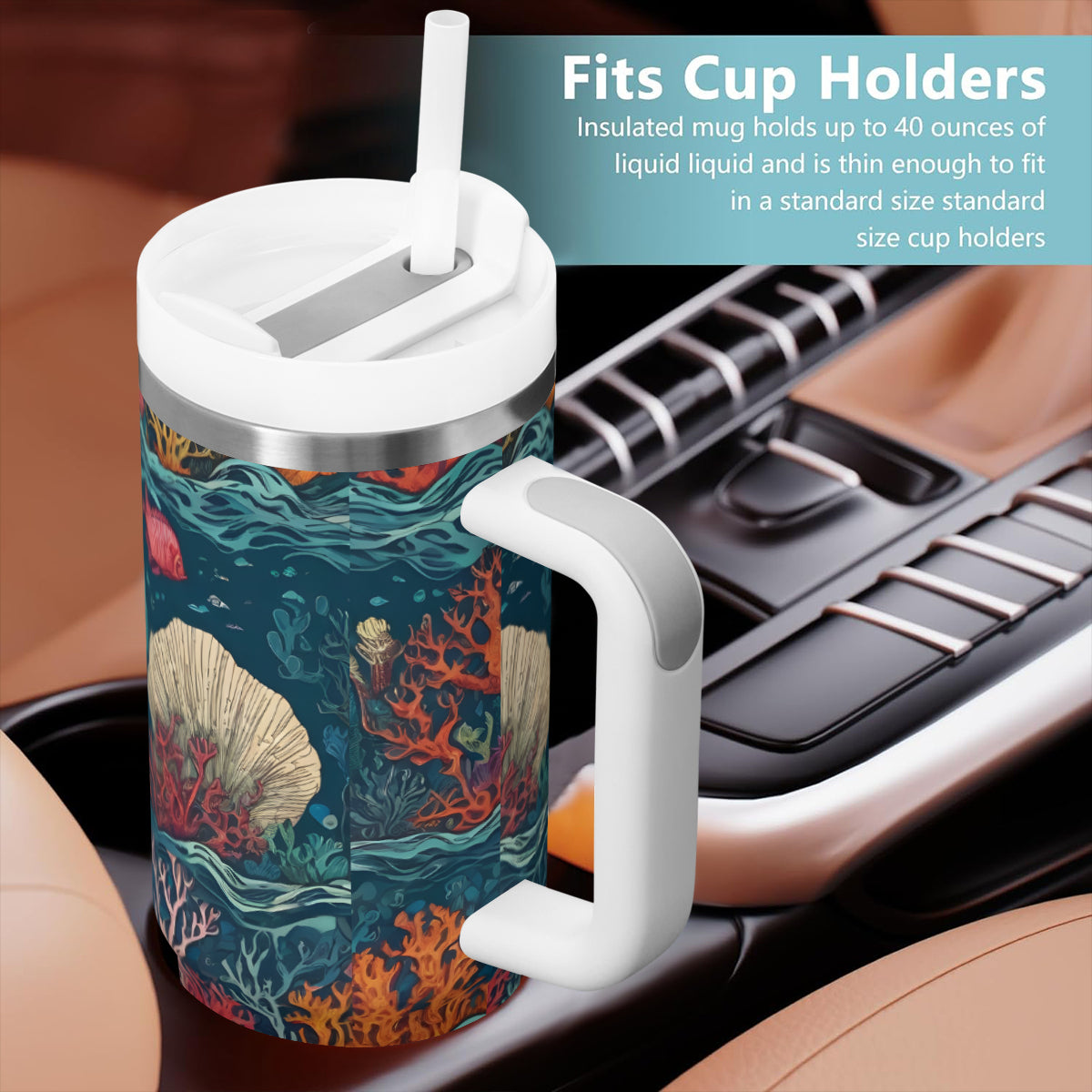 Under Sea Beauty Large Capacity Tumbler with Handle(1100ml/40oz) | Stainless Steel 304