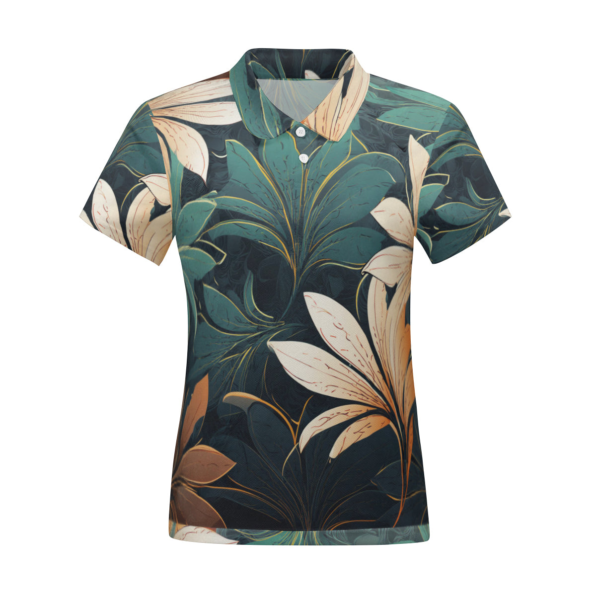 Floral Green Women's Short-Sleeved Polo Shirt