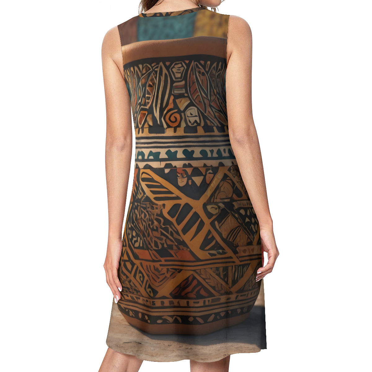 Golden Pot Print Women's Casual Dress | Polyester