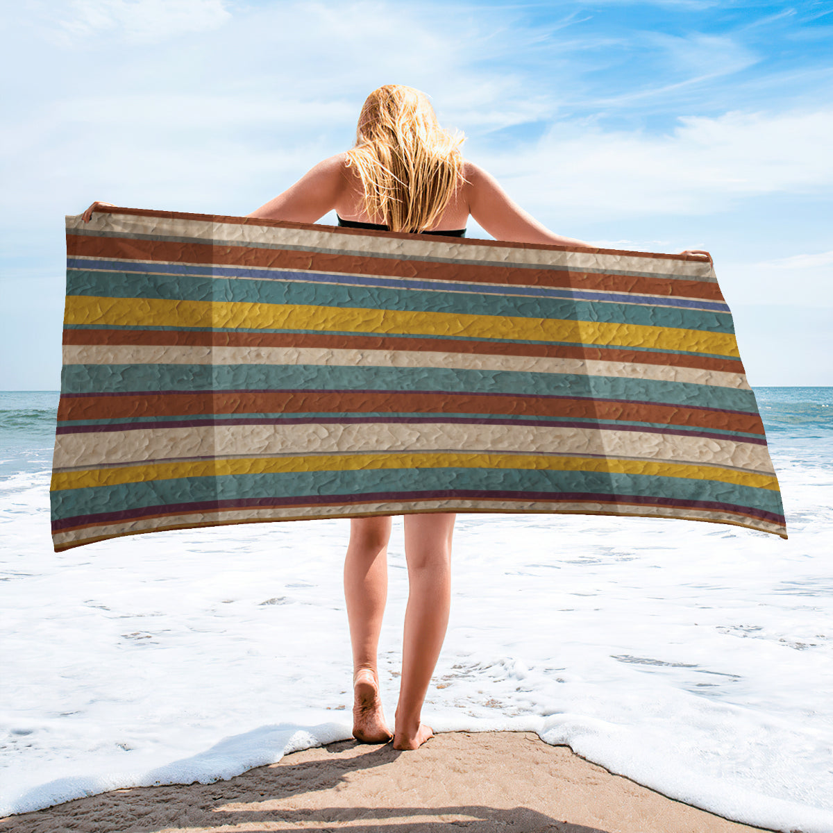 Strip Design Single-Sided Printed Beach Towel | 52% Polyester And 48% Cotton