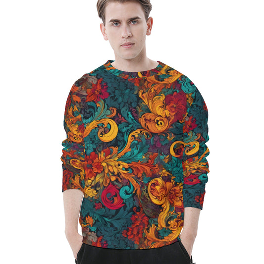 Awesome Flower Design Men's O-Neck EU Size Long-Sleeved T-Shirt | 180GSM Cotton
