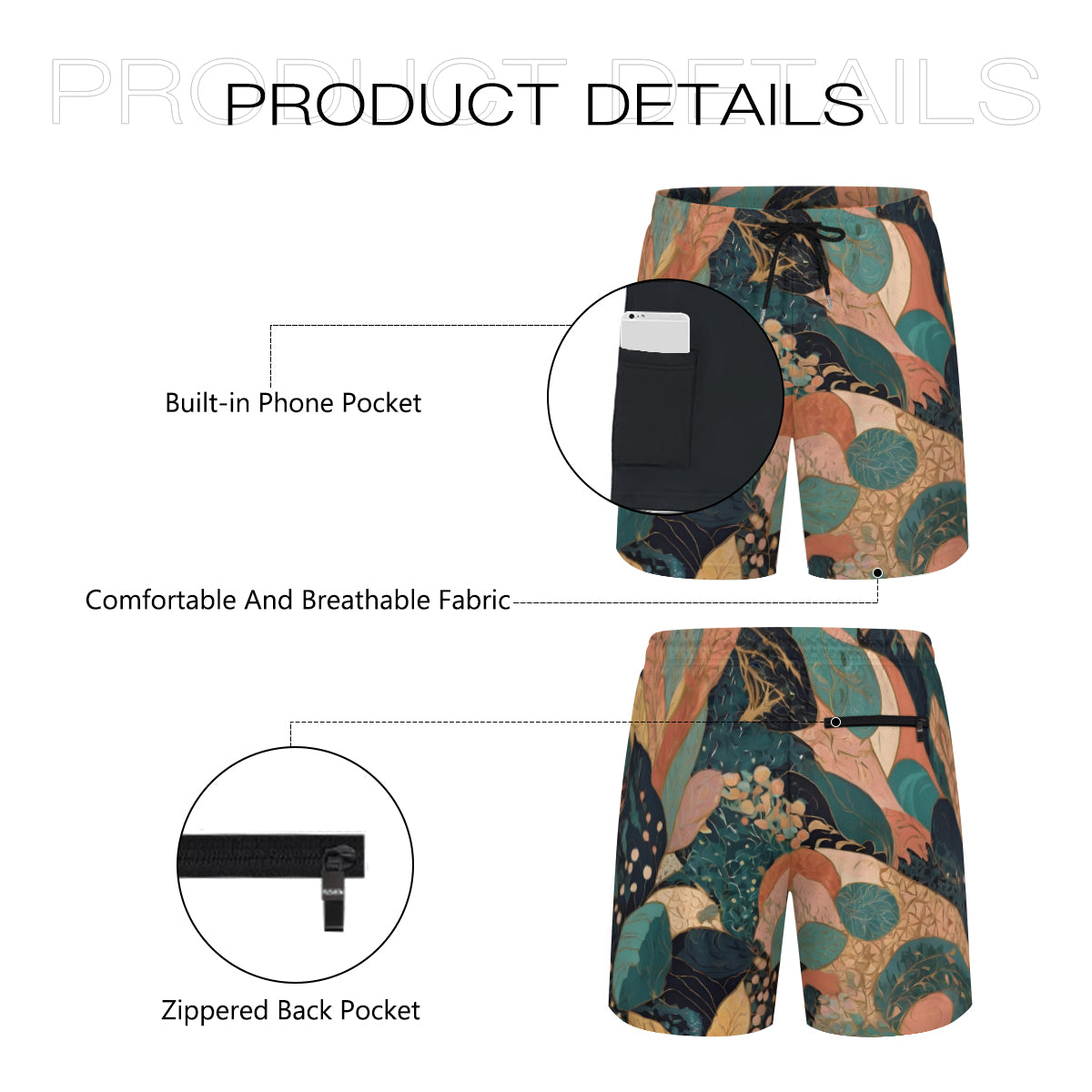 Abstract Wonder Men's Casual Shorts Double-Layer Sports Beach Shorts