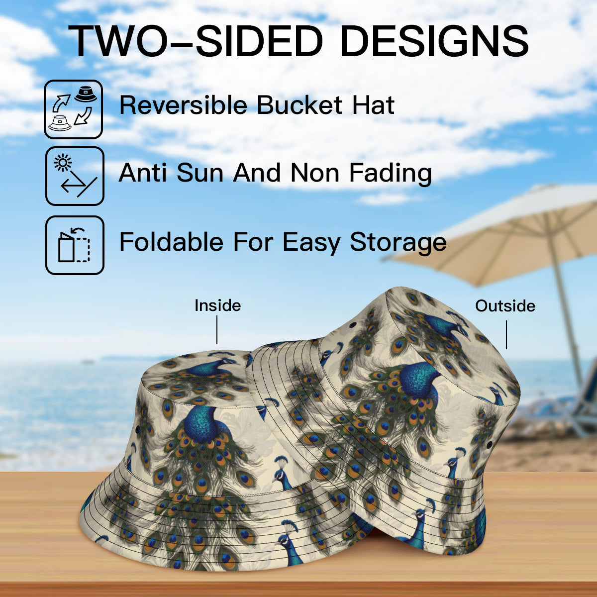 Peacock Design Fisherman Hat | Polyester