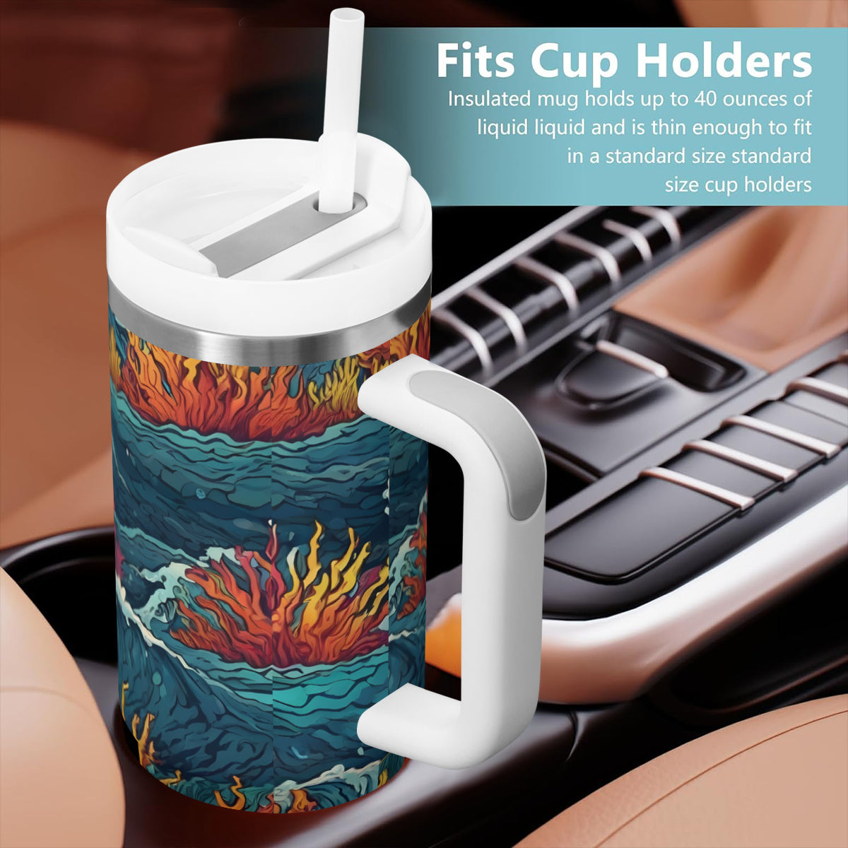 Ocean Waves Large Capacity Tumbler with Handle(1100ml/40oz) | Stainless Steel 304