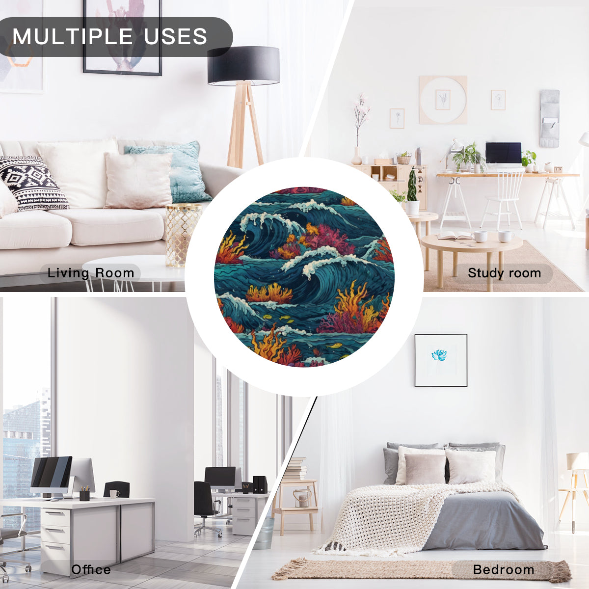 Ocean Waves Single-Sided Printed Round Blanket | 280GSM Flannel