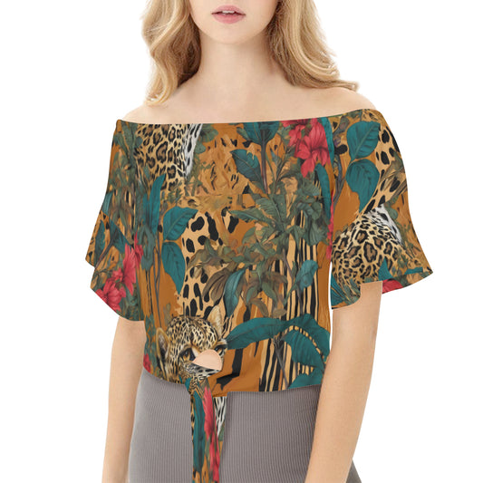 Warrior Leopard Women's One-shoulder Tie Short Sleeves T-shirt | Polyester