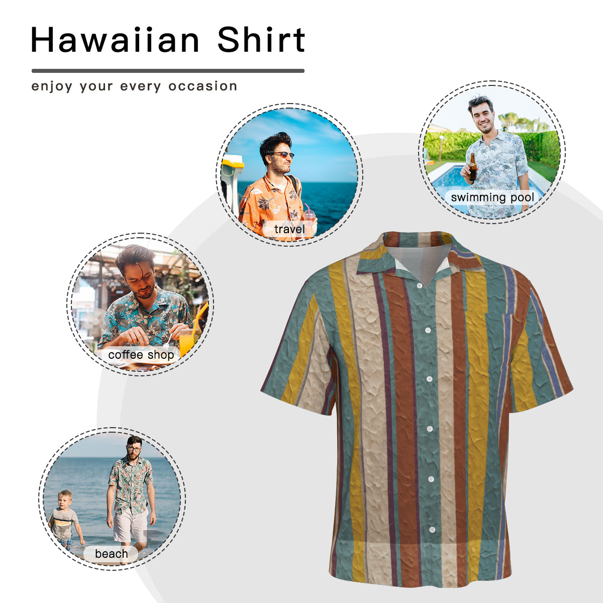 Strip Design Men's Casual Shirt｜Polyester