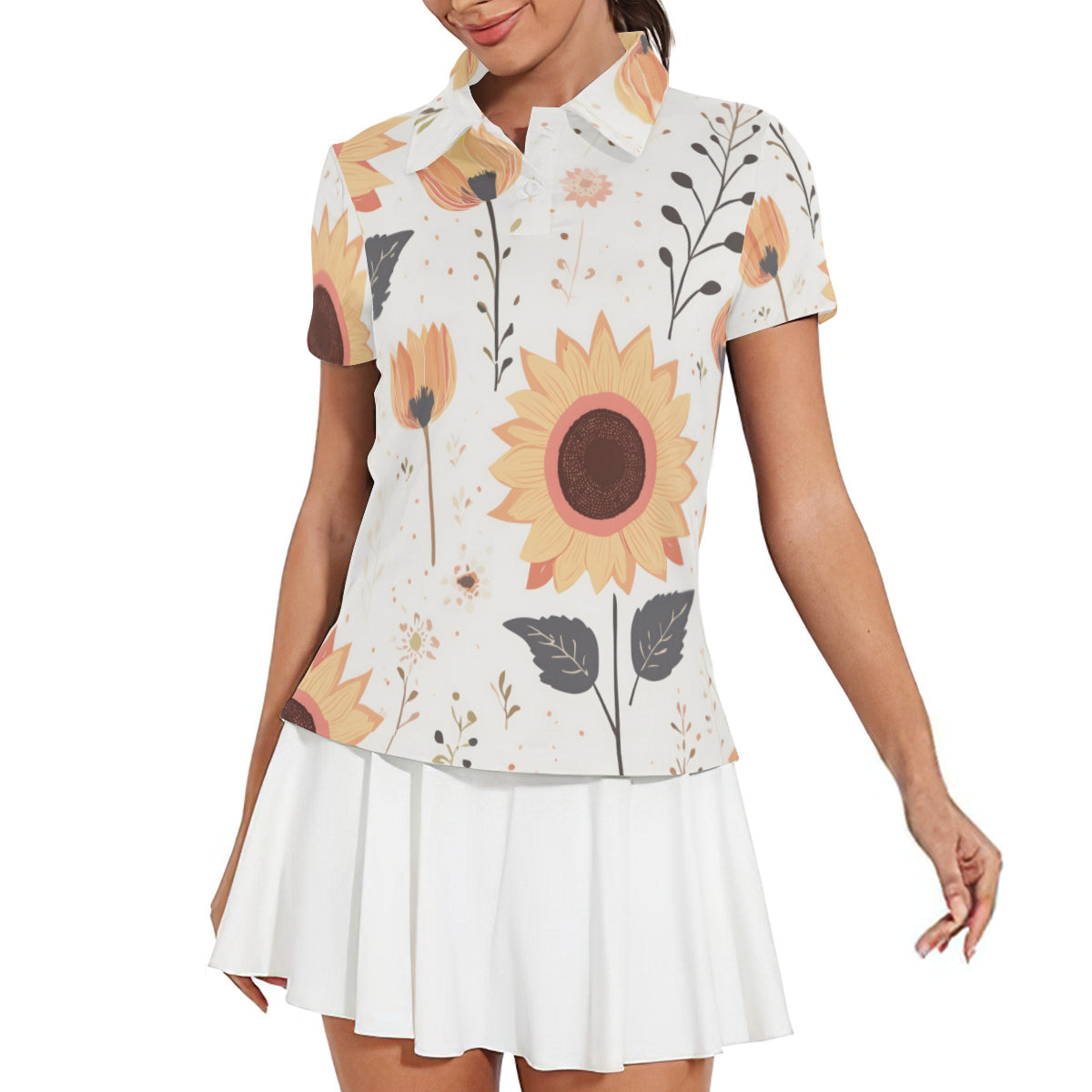 Yellow Floral Women's Short-Sleeved Polo Shirt