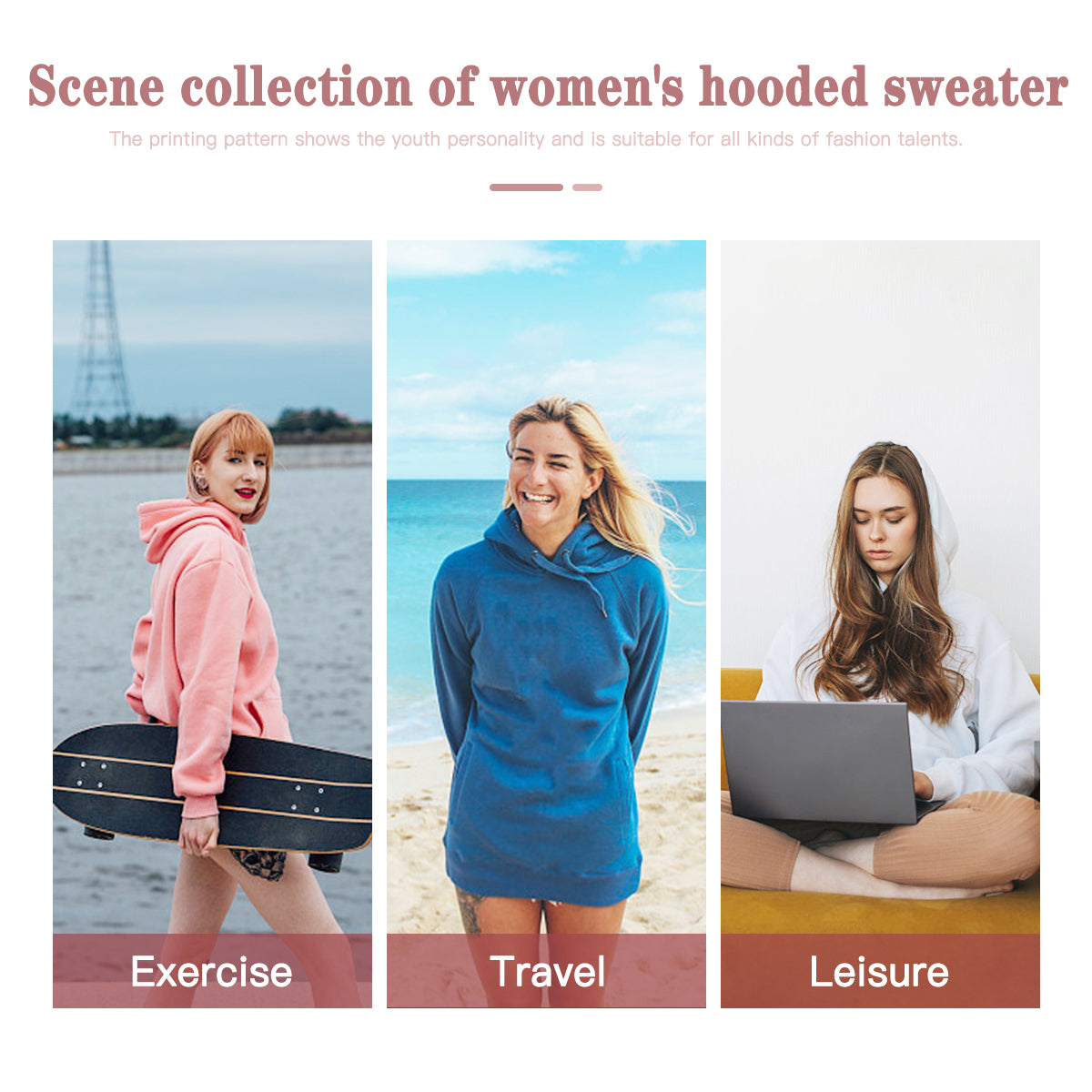 Ocean Waves Women Long Sleeve Casual Hoodie Sweatshirt Dress