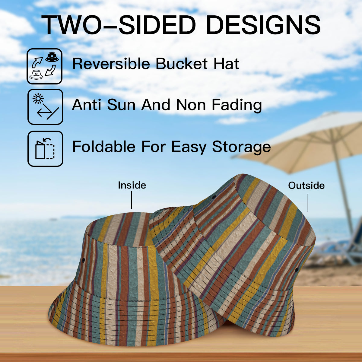 Strip Design Fisherman Hat | Polyester
