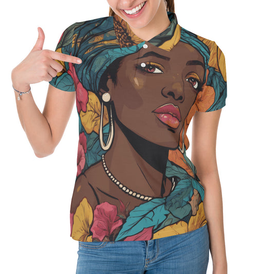 Melanin Queen Women's Short-Sleeved Polo Shirt｜Polyester